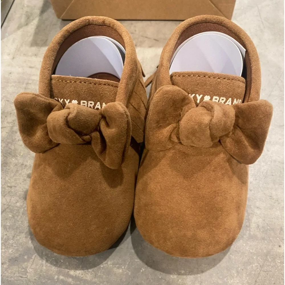 LUCKY BRAND leather soft sole/anti grip baby shoes! Fringe Mocs- cute cozy&comfy